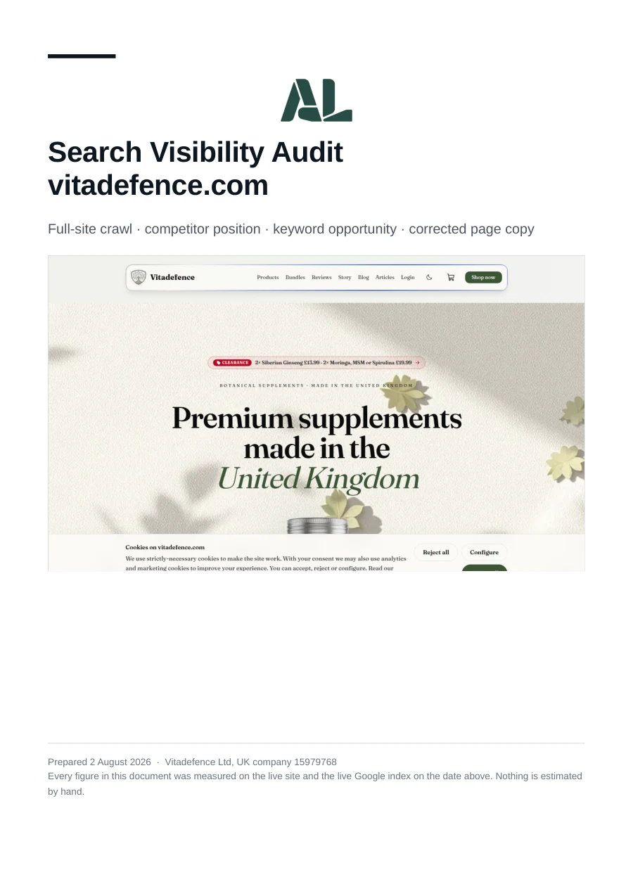 The audit report of our own supplement site &mdash; the cover page with the site's own screenshot